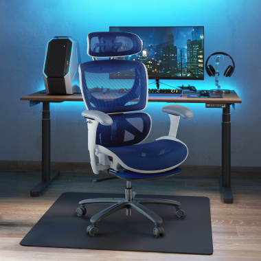 sedia ergonomica bianco blu struttura bianca rete transpirante braccioli regolabili 3d poggiatesta poggiapiedi estensibile 2