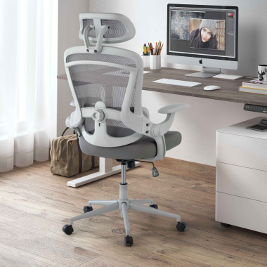 sedia ergonomica bianco grigio optima rete transpirante braccioli ribaltabili doppio supporto lombare poggiatesta 2