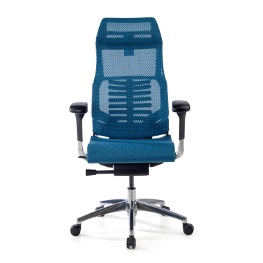 sedia ergonomica blu struttura nera rete transpirante braccioli regolabili 5d supporto lombare poggiatesta 3