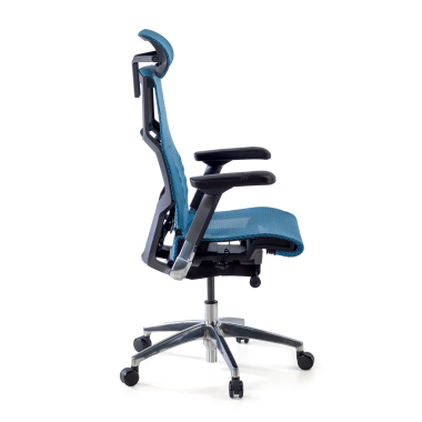 sedia ergonomica blu struttura nera rete transpirante braccioli regolabili 5d supporto lombare poggiatesta 7
