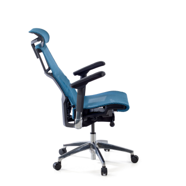 sedia ergonomica blu struttura nera rete transpirante braccioli regolabili 5d supporto lombare poggiatesta 5