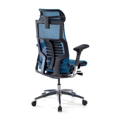 sedia ergonomica blu struttura nera rete transpirante braccioli regolabili 5d supporto lombare poggiatesta 8