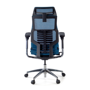 sedia ergonomica blu struttura nera rete transpirante braccioli regolabili 5d supporto lombare poggiatesta 6
