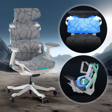 sedia gaming bianco verde dragonlord rete transpirante braccioli regolabili 6d supporto lombare poggiatesta 7