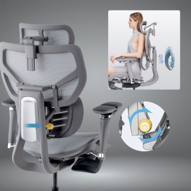 sedia ergonomica grigio erghos x3 rete transpirante braccioli regolabili 5d doppio supporto lombare poggiatesta 4