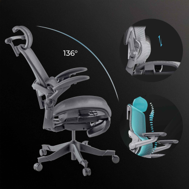 sedia ergonomica nero erghos x1 rete transpirante braccioli regolabili 3d doppio supporto lombare poggiatesta 4