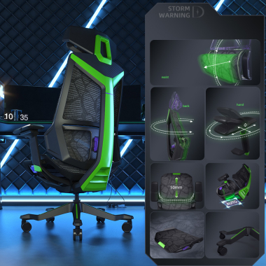 sedia gaming verde blooddragon rete transpirante braccioli regolabili 6d supporto lombare poggiatesta 3