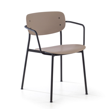 sedia da conferenza beige con bracci di plastica braccioli fissi 1