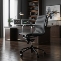 Poltrona da ufficio design Brenton, schienale basso, struttura nera, ecopelle