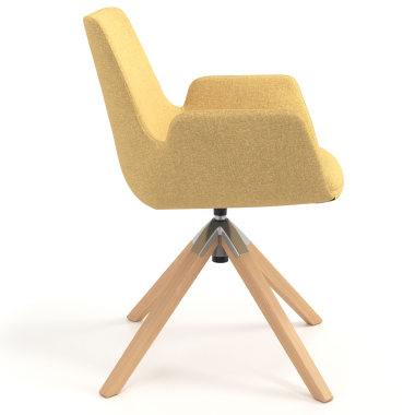 sedia scandinava giallo girevole legno tessuto braccioli imbottiti 3