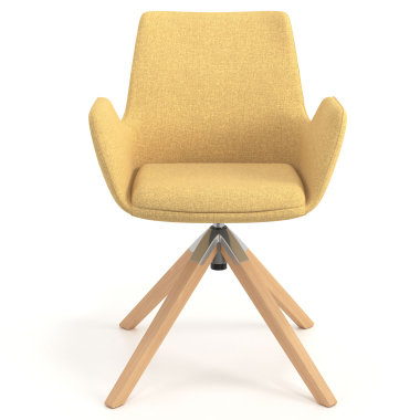 sedia scandinava giallo girevole legno tessuto braccioli imbottiti 4