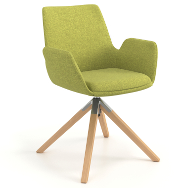 sedia scandinava verde girevole legno tessuto braccioli imbottiti 1