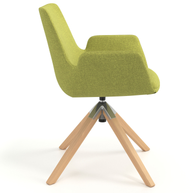 sedia scandinava verde girevole legno tessuto braccioli imbottiti 3