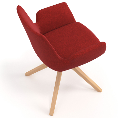 sedia scandinava rosso girevole legno tessuto braccioli imbottiti 7