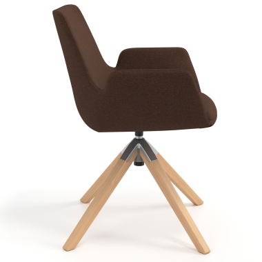 sedia scandinava marrone girevole legno tessuto braccioli imbottiti 3