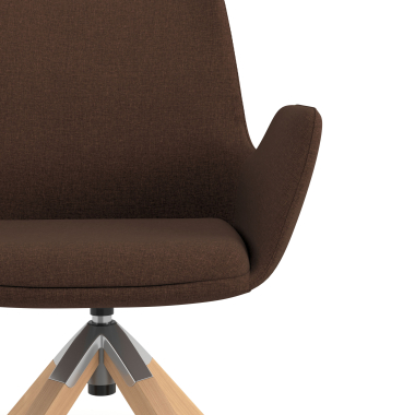 sedia scandinava marrone girevole legno tessuto braccioli imbottiti 5