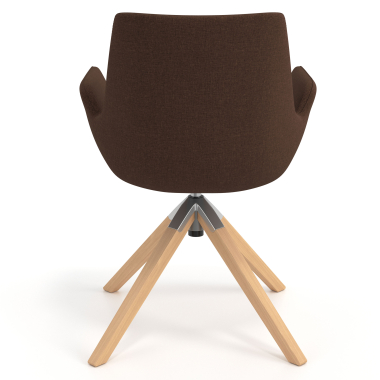 sedia scandinava marrone girevole legno tessuto braccioli imbottiti 6