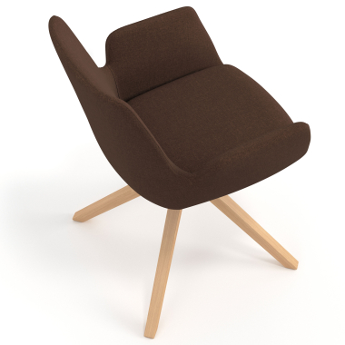 sedia scandinava marrone girevole legno tessuto braccioli imbottiti 7