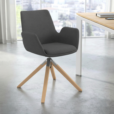 sedia scandinava antracite girevole legno tessuto braccioli imbottiti 2