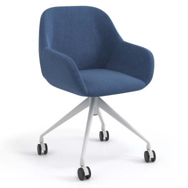 sedia sala riunione bianco blu girevole con ruote tessuto braccioli imbottiti 1
