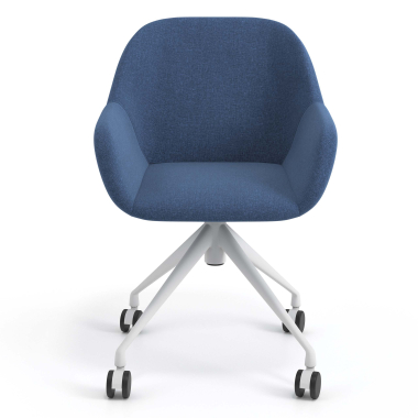 sedia sala riunione bianco blu girevole con ruote tessuto braccioli imbottiti 4