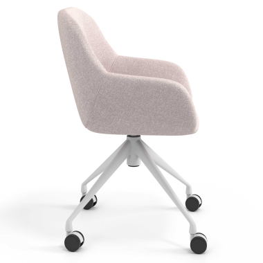 sedia sala riunione bianco beige girevole con ruote tessuto braccioli imbottiti 3
