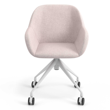 sedia sala riunione bianco beige girevole con ruote tessuto braccioli imbottiti 4