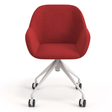 sedia sala riunione bianco rosso girevole con ruote tessuto braccioli imbottiti 4