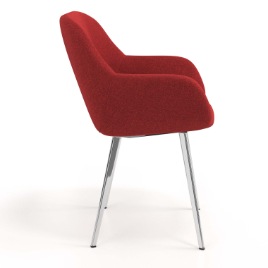 sedia ospite ufficio cromato rosso 4 gambe tessuto braccioli imbottiti 3