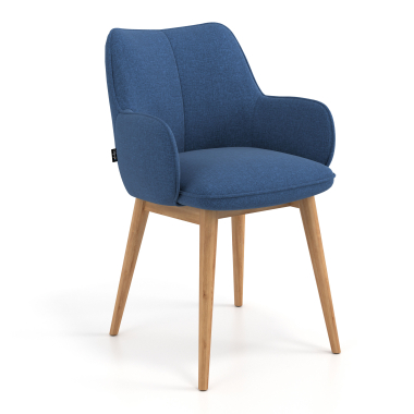 sedia scandinava blu piedi in legno tessuto braccioli imbottiti 1