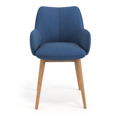 sedia scandinava blu piedi in legno tessuto braccioli imbottiti 4