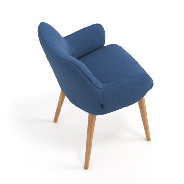sedia scandinava blu piedi in legno tessuto braccioli imbottiti 7