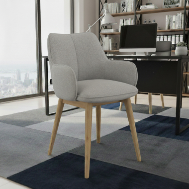 sedia scandinava grigio piedi in legno tessuto braccioli imbottiti 2