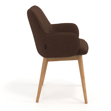sedia scandinava marrone piedi in legno tessuto braccioli imbottiti 3