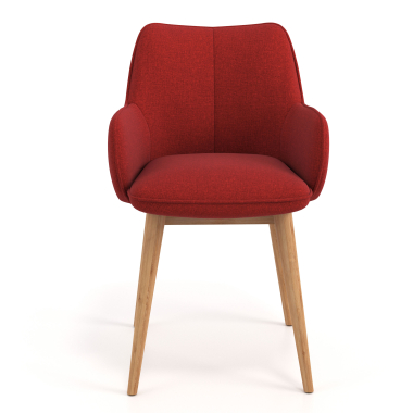 sedia scandinava rosso piedi in legno tessuto braccioli imbottiti 4