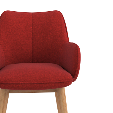 sedia scandinava rosso piedi in legno tessuto braccioli imbottiti 5