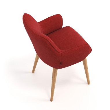 sedia scandinava rosso piedi in legno tessuto braccioli imbottiti 7