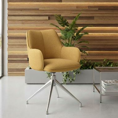 sedia sala riunione cromato giallo girevole tessuto braccioli imbottiti 2