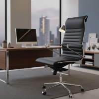 Poltrona Ufficio design Cagliari, schienale alto, pelle naturale