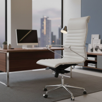 Poltrona Ufficio design Cagliari, schienale alto, pelle naturale