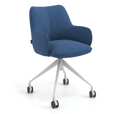 sedia sala riunione bianco blu girevole con ruote tessuto braccioli imbottiti 1