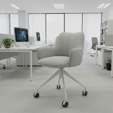 sedia sala riunione bianco grigio girevole con ruote tessuto braccioli imbottiti 2