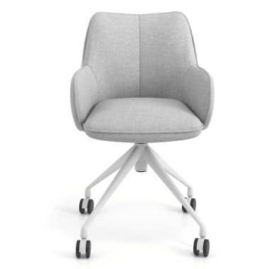 sedia sala riunione bianco grigio girevole con ruote tessuto braccioli imbottiti 4