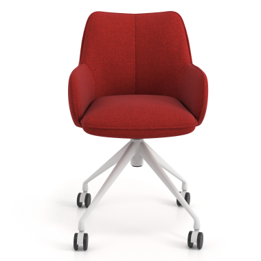 sedia sala riunione bianco rosso girevole con ruote tessuto braccioli imbottiti 4