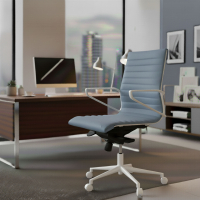 Sedia da ufficio Design Cagliari, struttura bianca, schienale basso, ecopelle