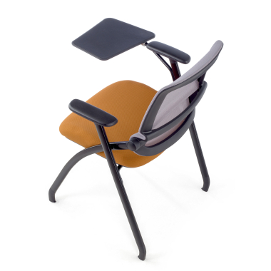 sedia con ribaltina arancione con pala di scrittura rete transpirante braccioli mobili 10