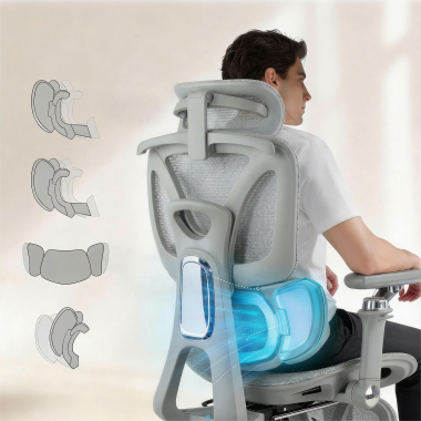 sedia ergonomica grigio sense ultra rete transpirante braccioli regolabili 4d supporto lombare poggiatesta poggiapiedi estensibile 3