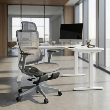 sedia ergonomica grigio con poggiapiedi rete transpirante braccioli regolabili 3d doppio supporto lombare poggiatesta poggiapiedi estensibile 2