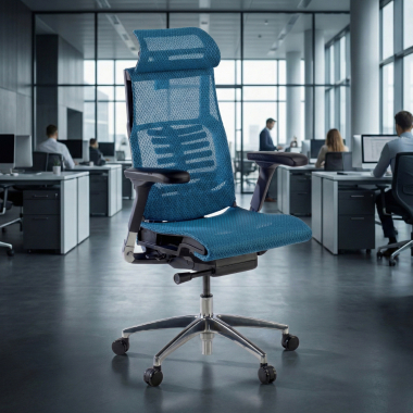 sedia ergonomica blu struttura nera rete transpirante braccioli regolabili 5d supporto lombare poggiatesta 2