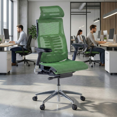 sedia ergonomica verde struttura nera rete transpirante braccioli regolabili 5d supporto lombare poggiatesta 2